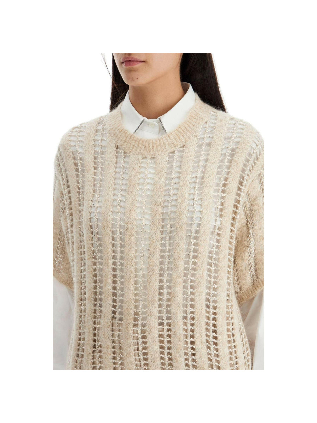 Wool and Mohair Short Sleeve Dazzling Net Sweater.