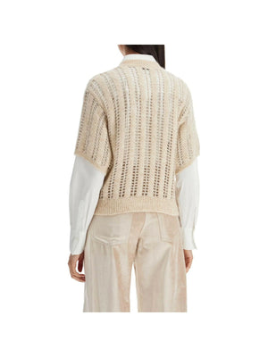 Wool and Mohair Short Sleeve Dazzling Net Sweater.