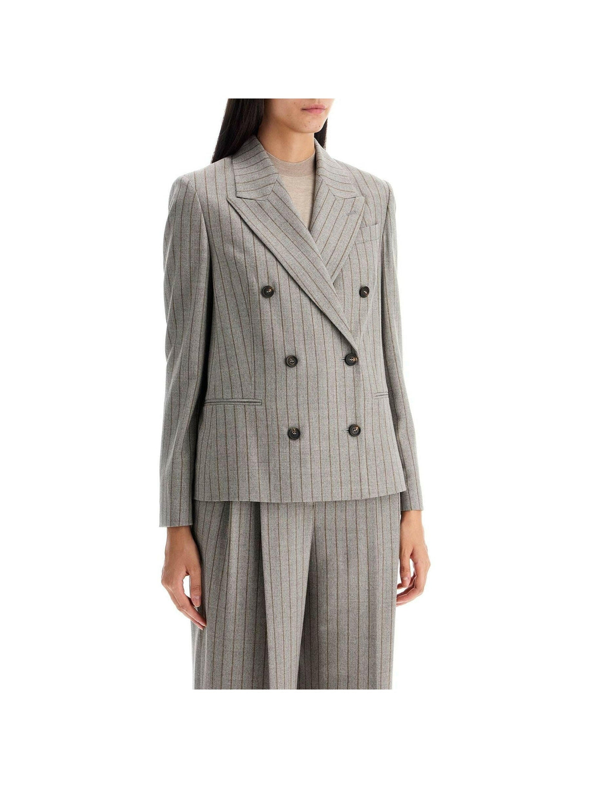 Virgin Wool Mouliné Chalk Stripe Blazer.