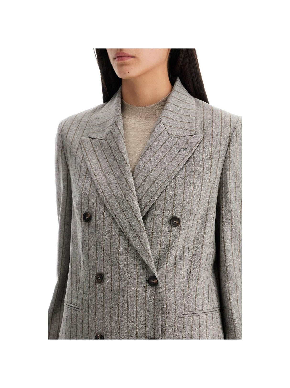 Virgin Wool Mouliné Chalk Stripe Blazer.