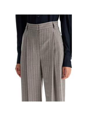 Wool Mouliné Chalk Stripe High Waist Wide Trousers.