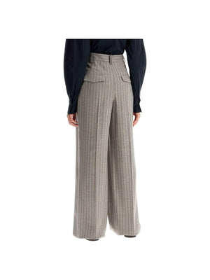 Wool Mouliné Chalk Stripe High Waist Wide Trousers.