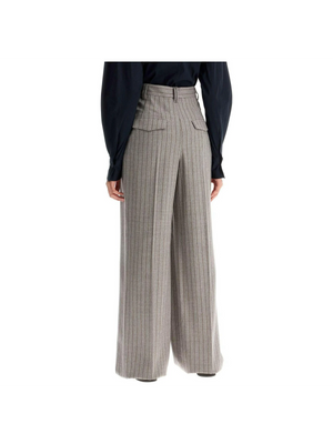 Wool Mouliné Chalk Stripe High Waist Wide Trousers.