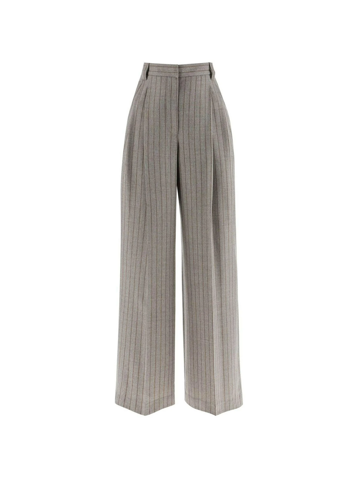 Wool Mouliné Chalk Stripe High Waist Wide Trousers.