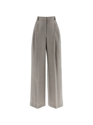 Wool Mouliné Chalk Stripe High Waist Wide Trousers.