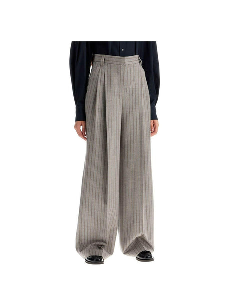 Wool Mouliné Chalk Stripe High Waist Wide Trousers.