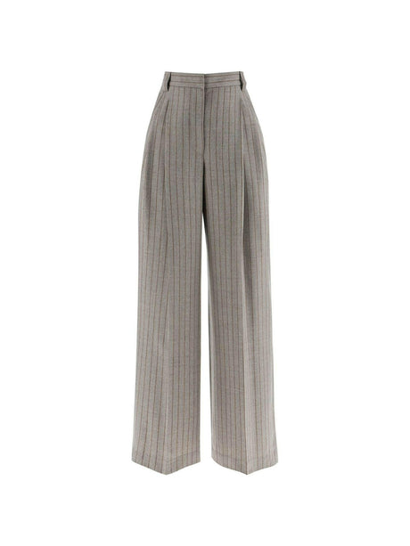 Wool Mouliné Chalk Stripe High Waist Wide Trousers.