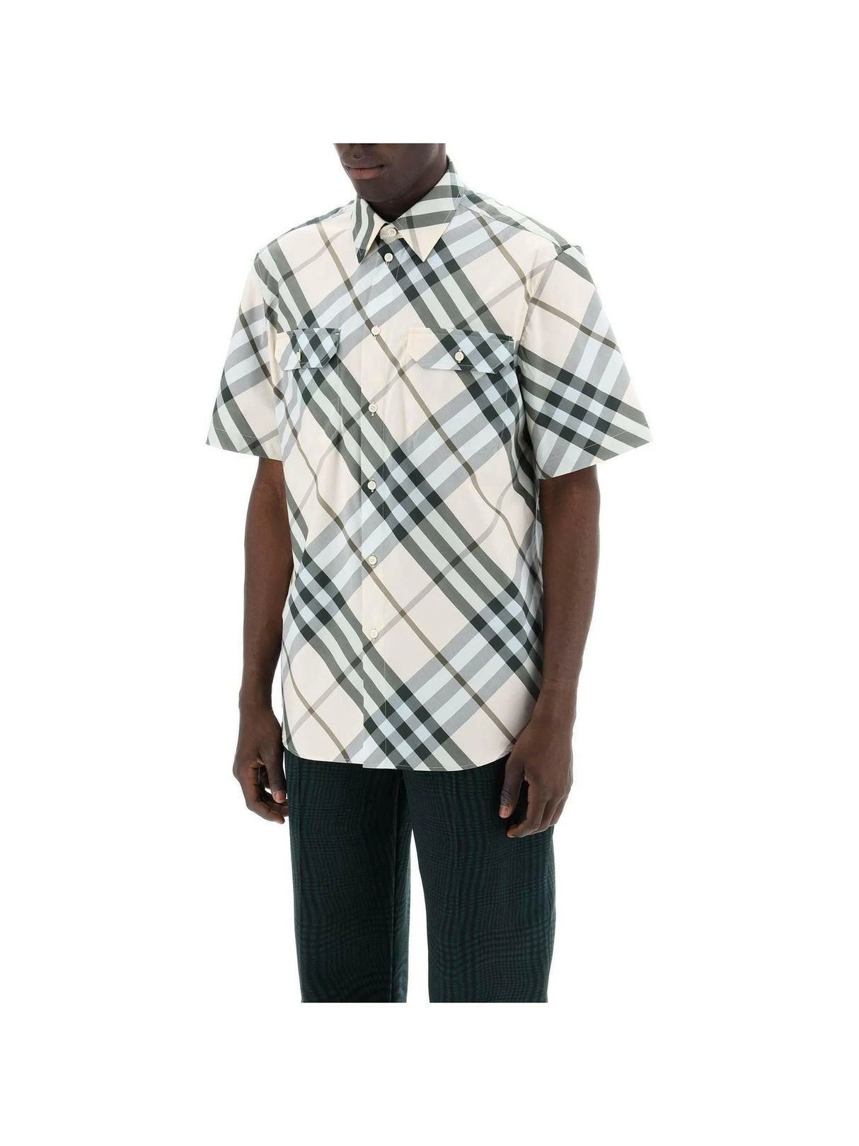 Alabaster Short Sleeved Checkered Cotton Shirt BURBERRY JOHN JULIA.