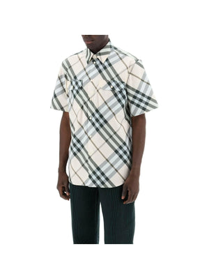 Alabaster Short Sleeved Checkered Cotton Shirt BURBERRY JOHN JULIA.