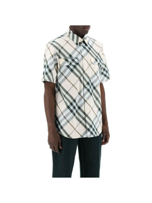 Alabaster Short Sleeved Checkered Cotton Shirt BURBERRY JOHN JULIA.