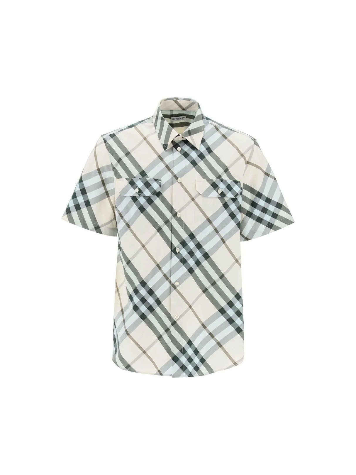 Alabaster Short Sleeved Checkered Cotton Shirt BURBERRY JOHN JULIA.