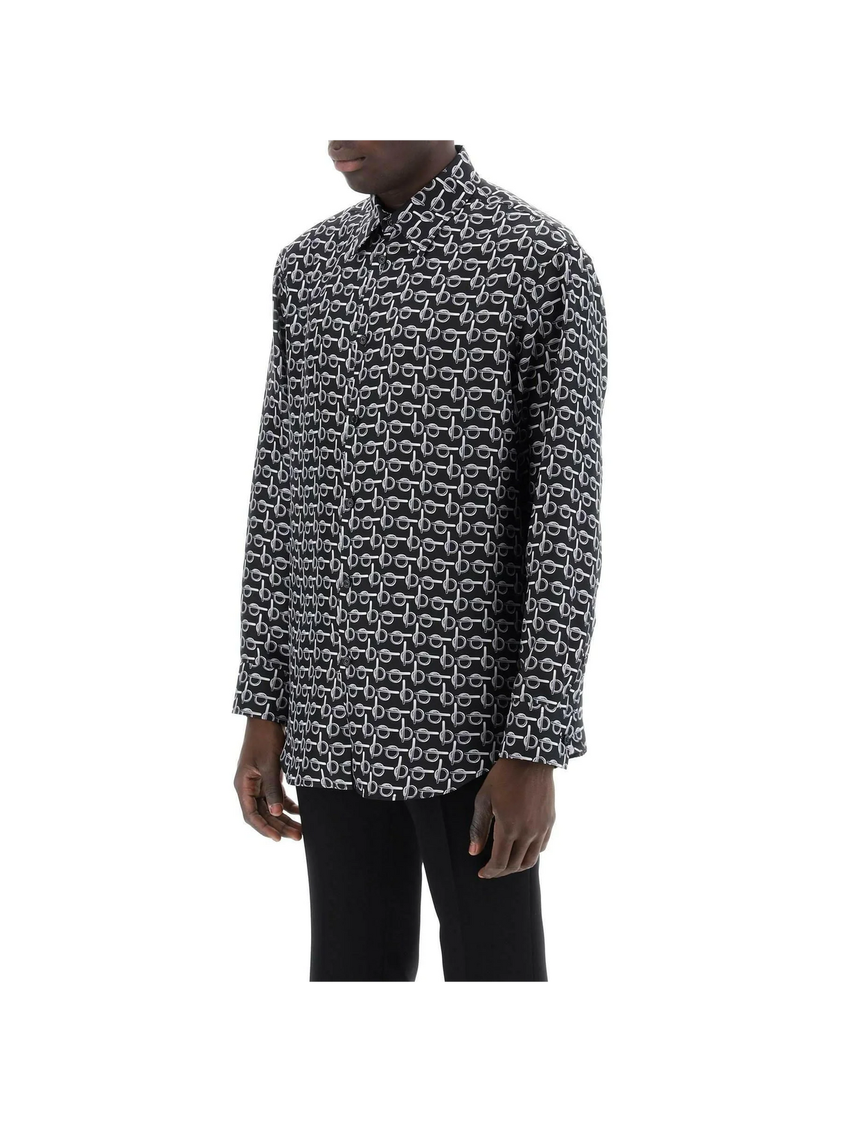 Black and Silver B Silk Shirt BURBERRY JOHN JULIA.