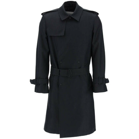 Black Double Breasted Silk Blend Trench Coat BURBERRY JOHN JULIA.