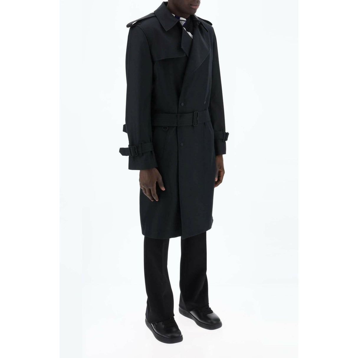 Black Double Breasted Silk Blend Trench Coat BURBERRY JOHN JULIA.