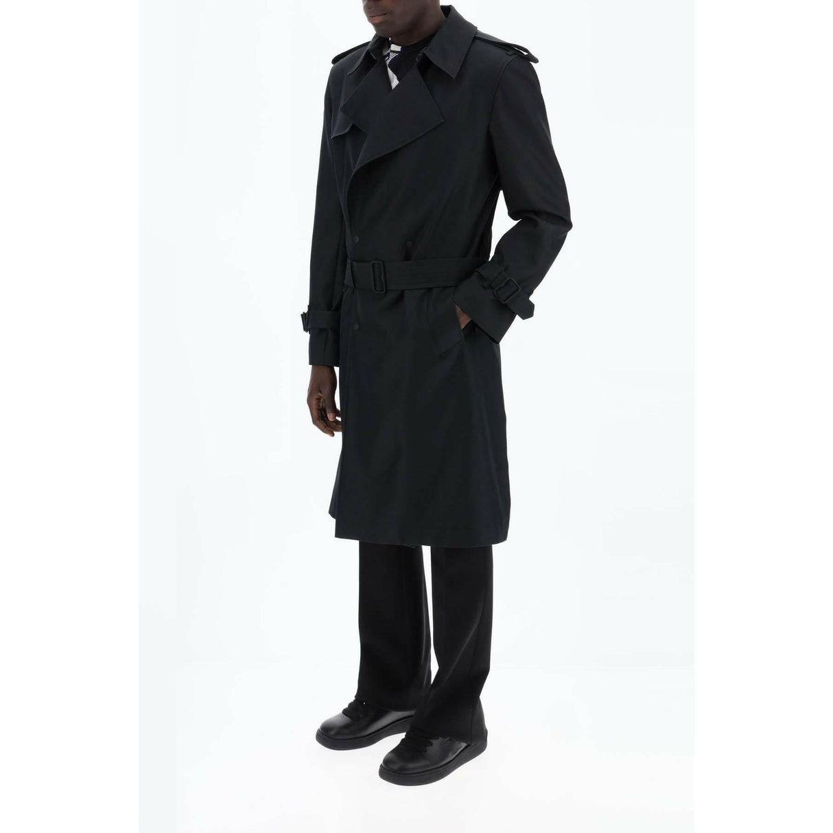 Black Double Breasted Silk Blend Trench Coat BURBERRY JOHN JULIA.