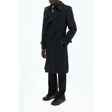 Black Double Breasted Silk Blend Trench Coat BURBERRY JOHN JULIA.