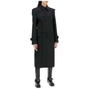 Black Long Silk-Blend Double-Breasted Trench Coat BURBERRY JOHN JULIA.