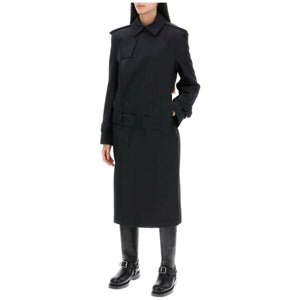 Black Long Silk-Blend Double-Breasted Trench Coat BURBERRY JOHN JULIA.