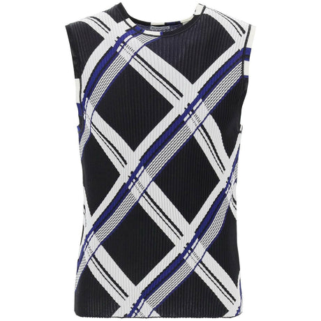 Black Ribbed Silk Knit Sleeveless Top With Check Pattern BURBERRY JOHN JULIA.