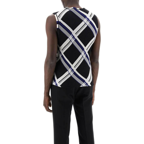 Black Ribbed Silk Knit Sleeveless Top With Check Pattern BURBERRY JOHN JULIA.