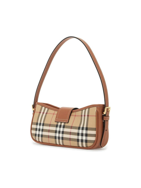 Check Buckle Coated Canvas Sling Shoulder Bag.