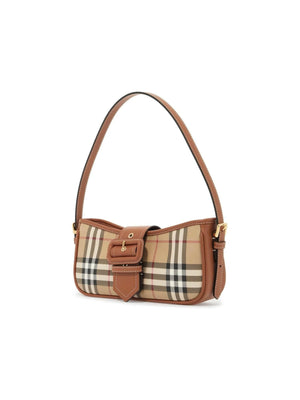 Check Buckle Coated Canvas Sling Shoulder Bag.