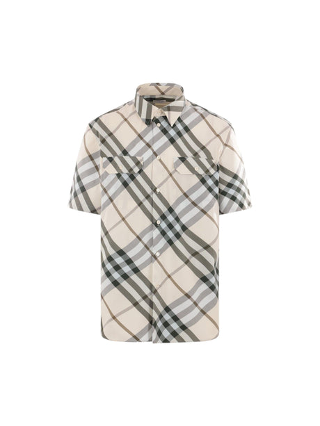 BURBERRY-Check Poplin Short-sleeved Shirt-JOHN JULIA