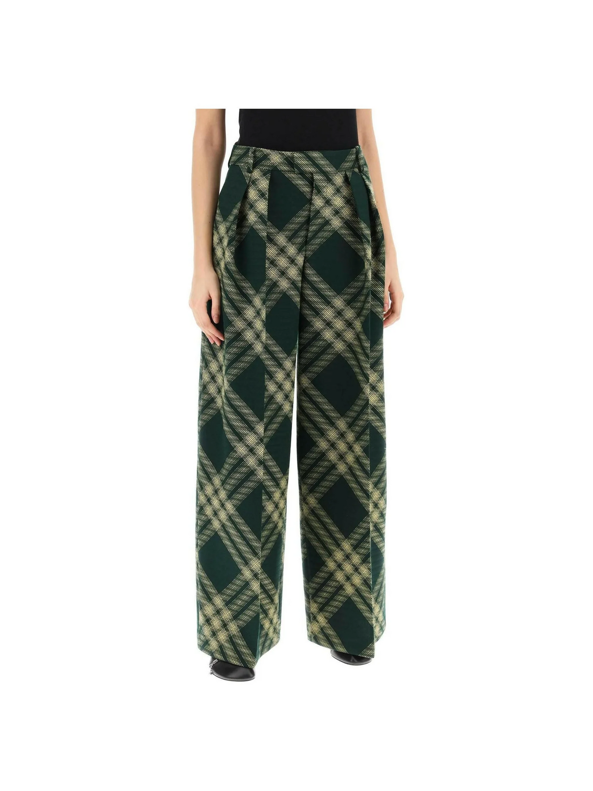 Check Wide-Leg Wool Trousers BURBERRY JOHN JULIA.