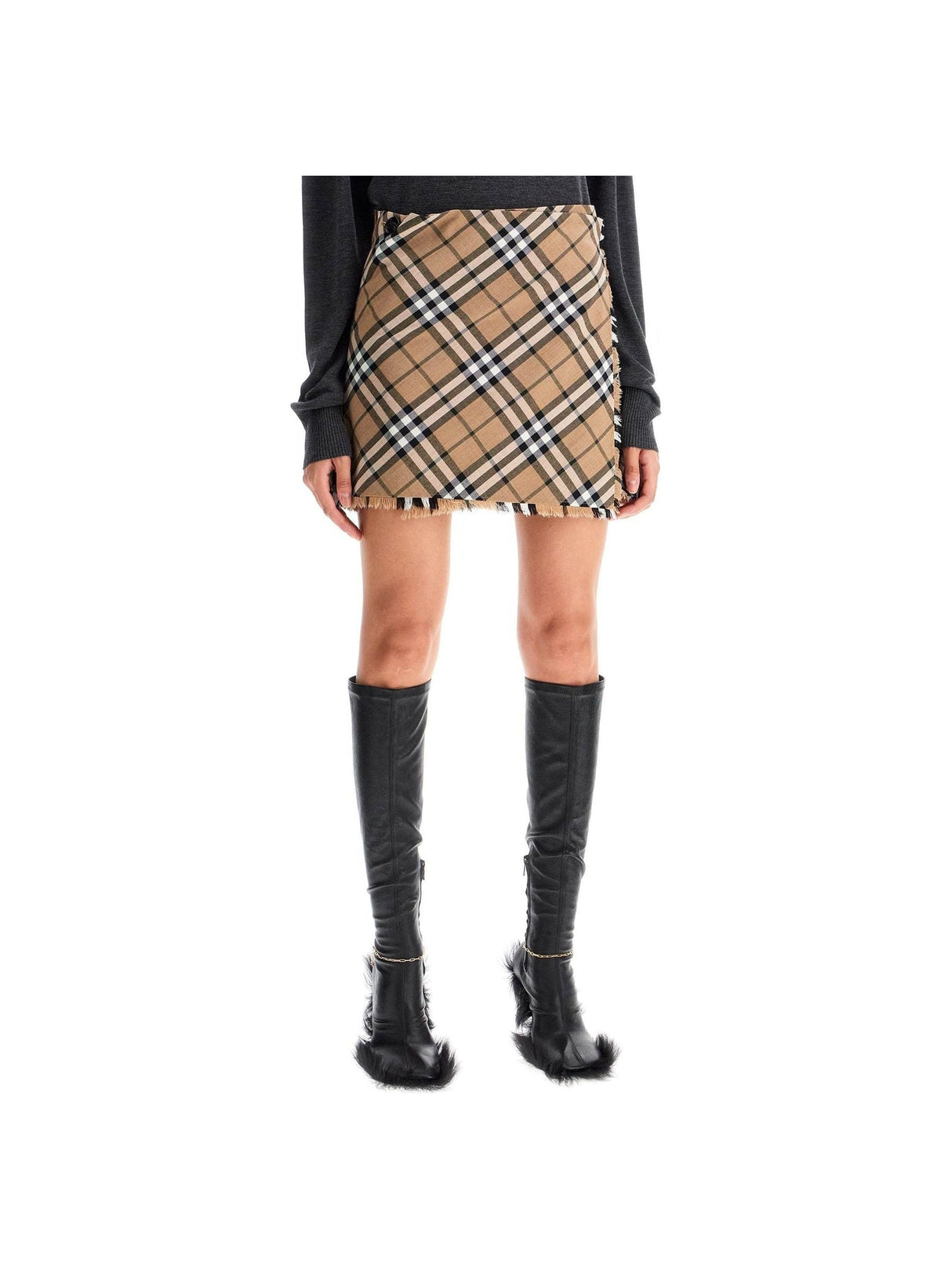 BURBERRY-Check Wool Blend Mini Kilt -JOHN JULIA.