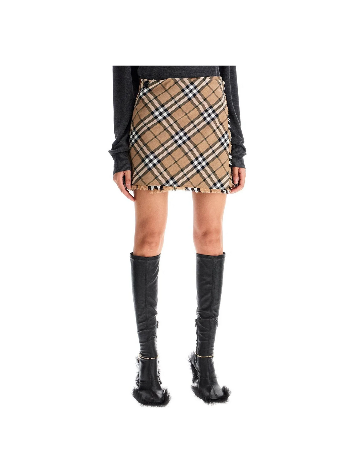 BURBERRY-Check Wool Blend Mini Kilt -JOHN JULIA.