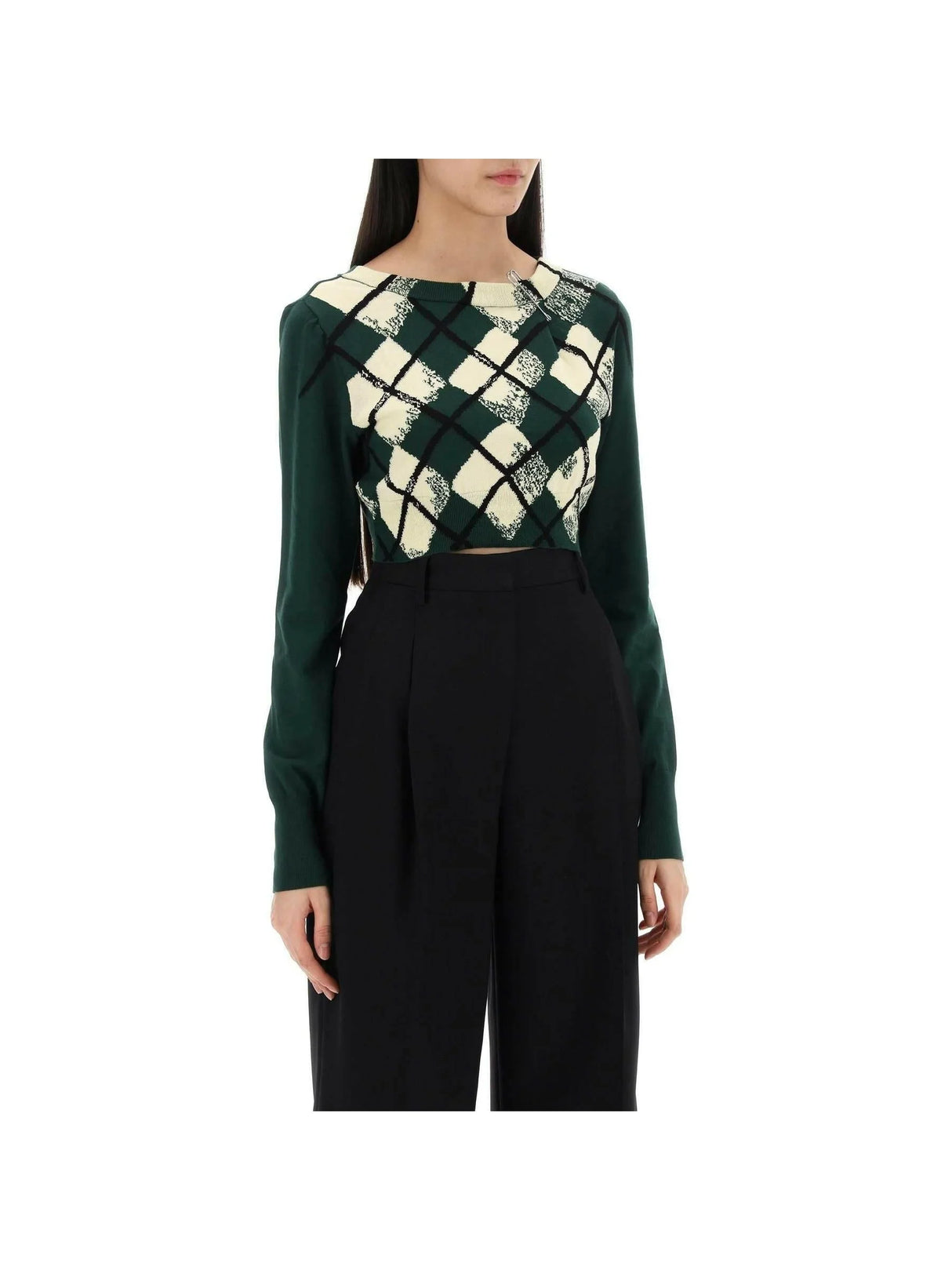 BURBERRY-Cropped Diamond Pattern Sweater-JOHN JULIA