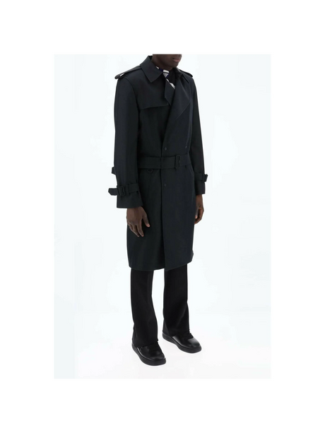 Black Double Breasted Silk Blend Trench Coat BURBERRY JOHN JULIA.