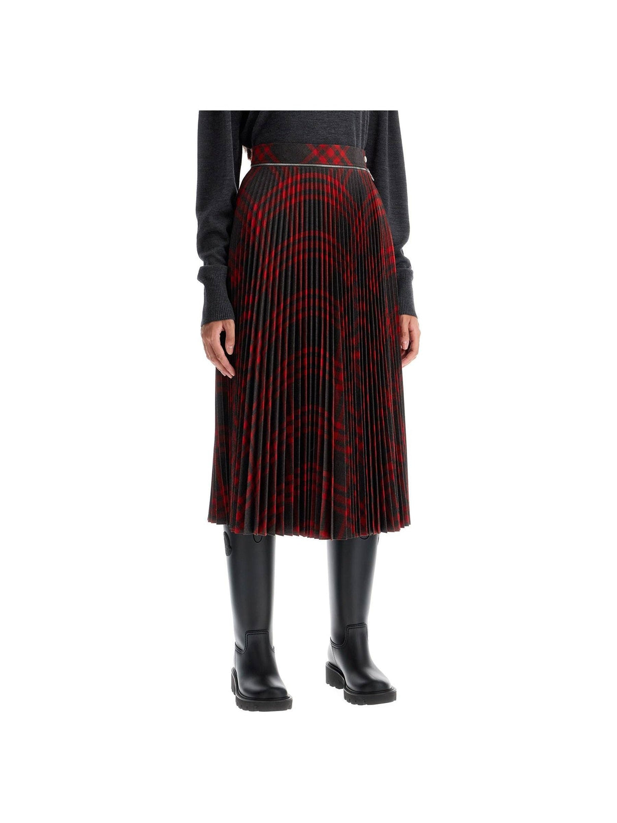 Folded Pleat Check Midi Skirt - Women > Clothing > Skirts > Midi