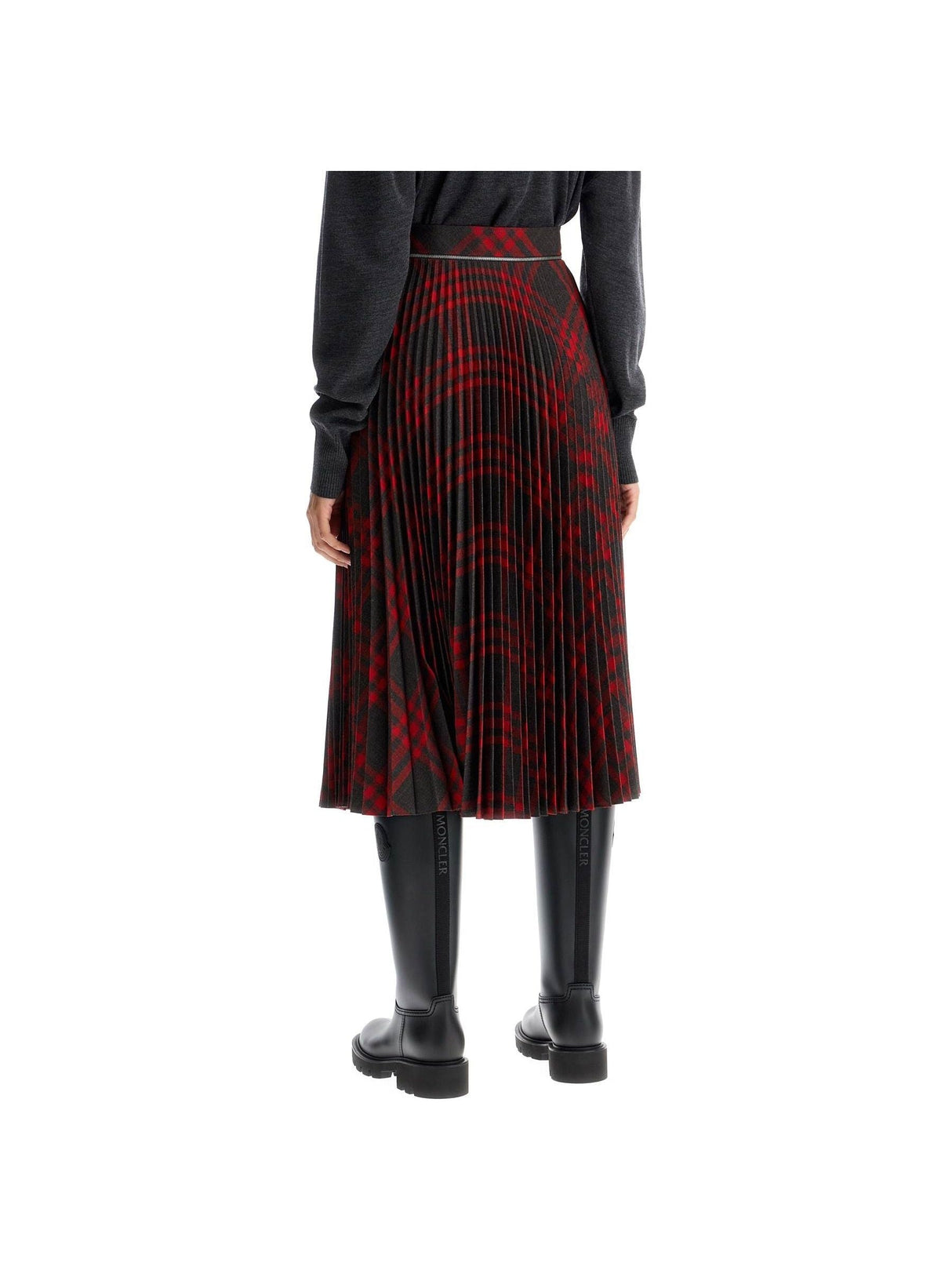 Folded Pleat Check Midi Skirt