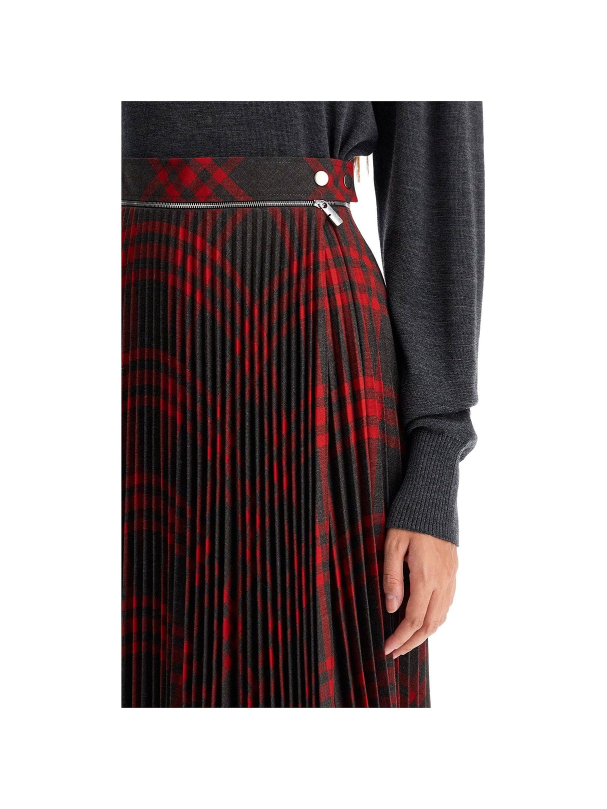 Folded Pleat Check Midi Skirt