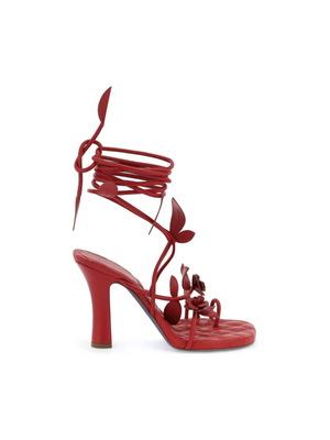 Red Scarlet Nappa Leather Ivy Flora Heeled Sandals BURBERRY JOHN JULIA.