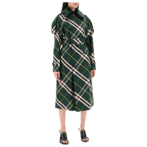 Ivy Green Kensington Cotton Gabardine Check Trench Coat BURBERRY JOHN JULIA.