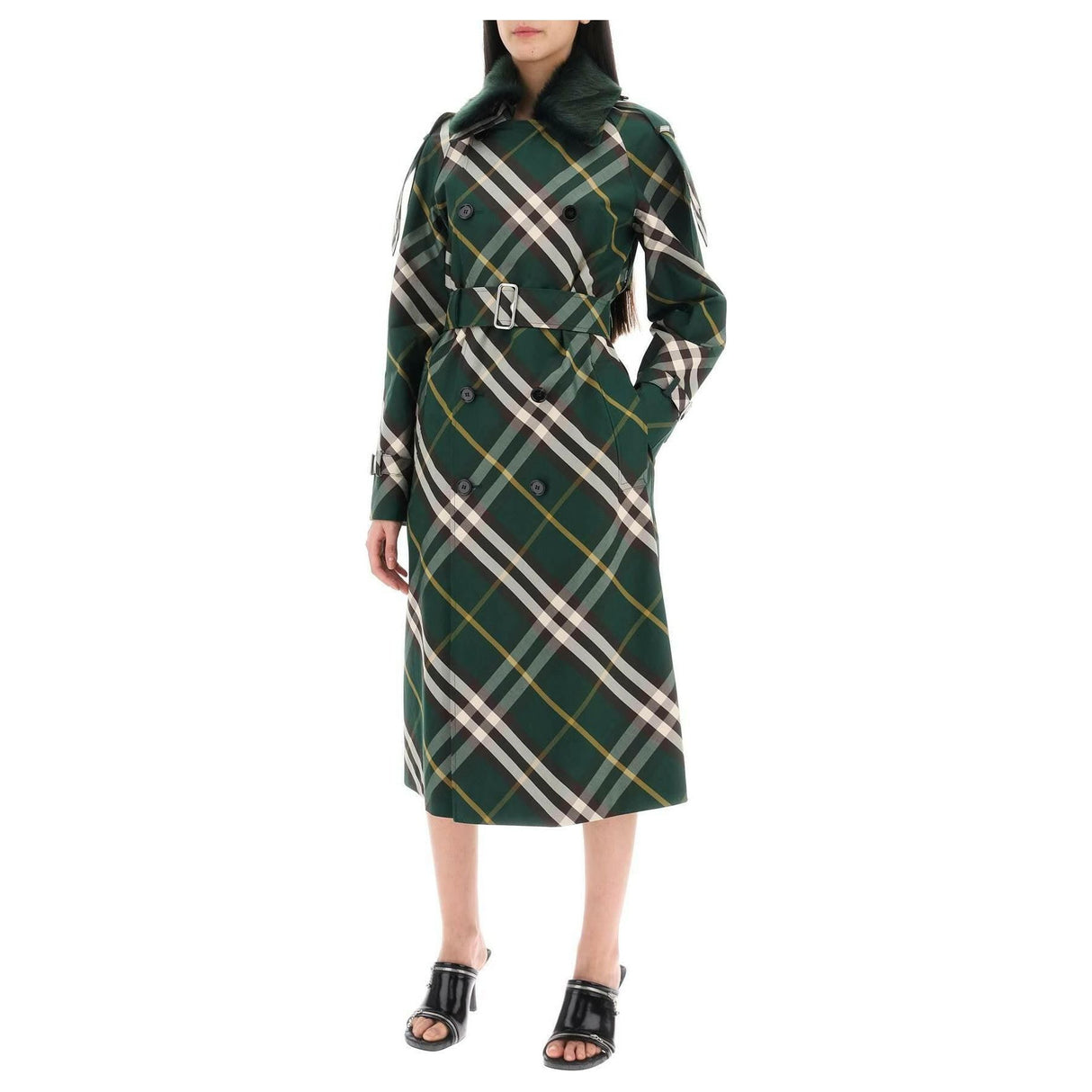 Ivy Green Kensington Cotton Gabardine Check Trench Coat BURBERRY JOHN JULIA.