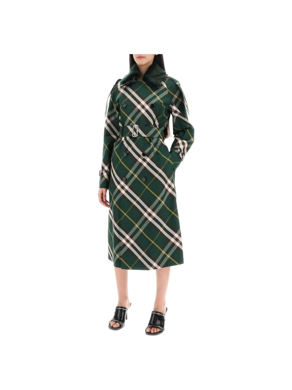 Ivy Green Kensington Cotton Gabardine Check Trench Coat BURBERRY JOHN JULIA.