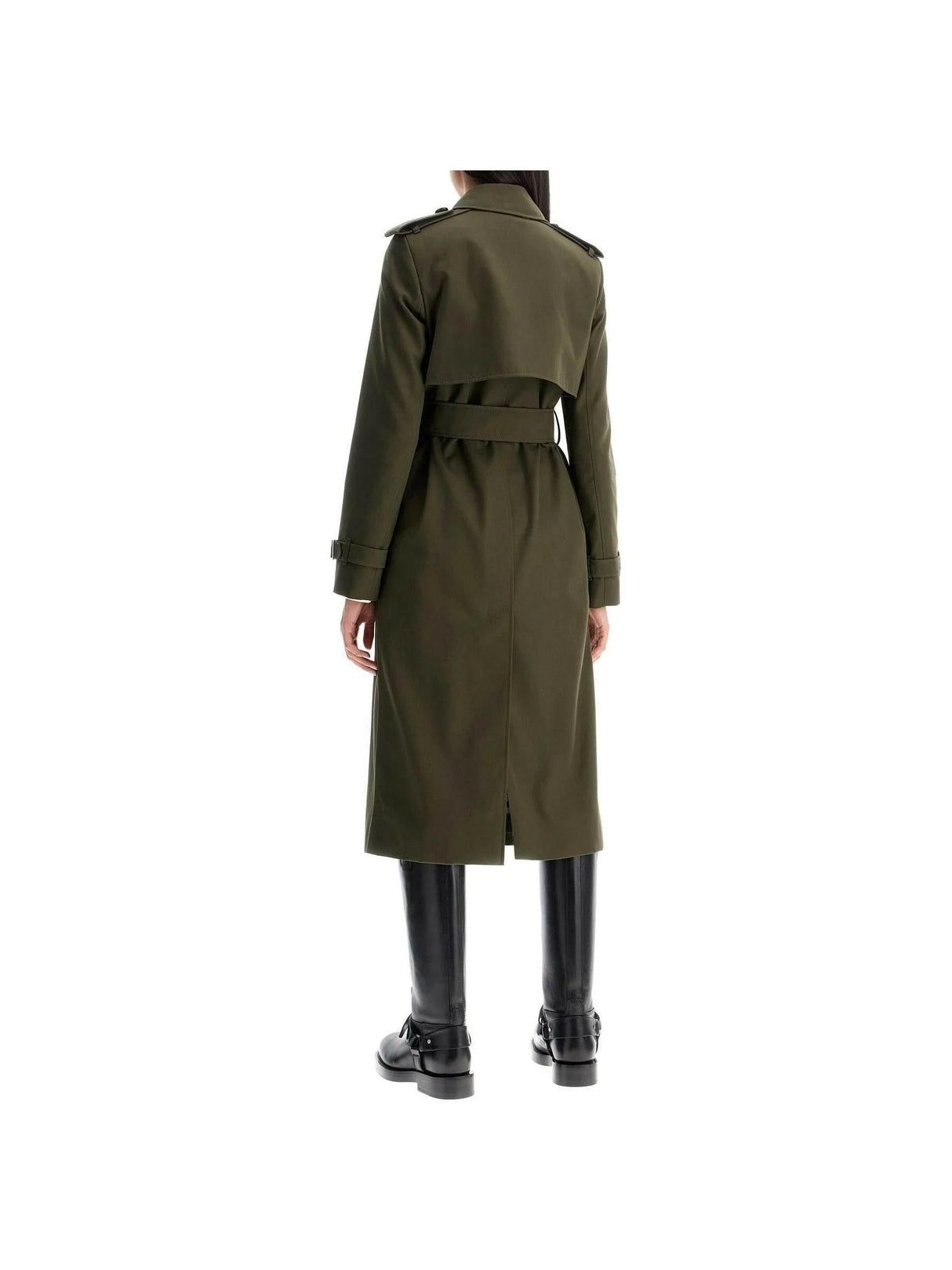 Long Cotton Blend Trench Coat.