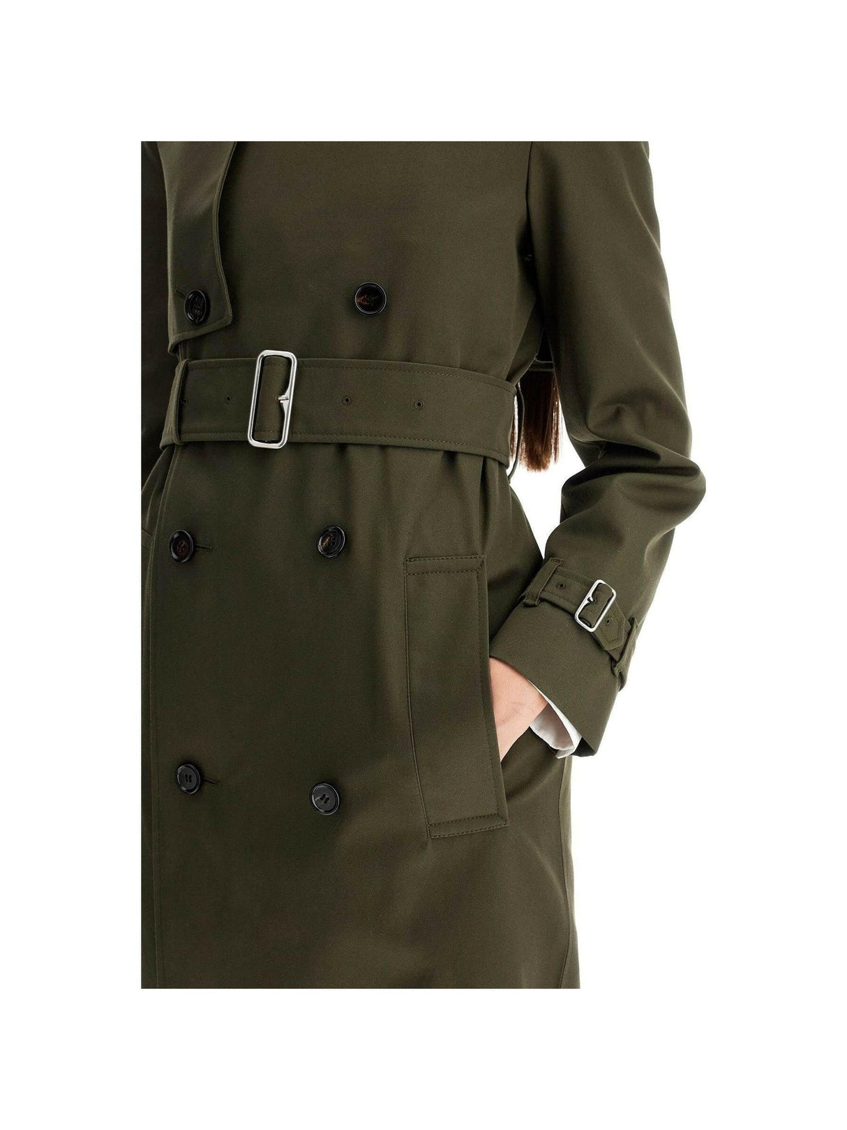 Long Cotton Blend Trench Coat.