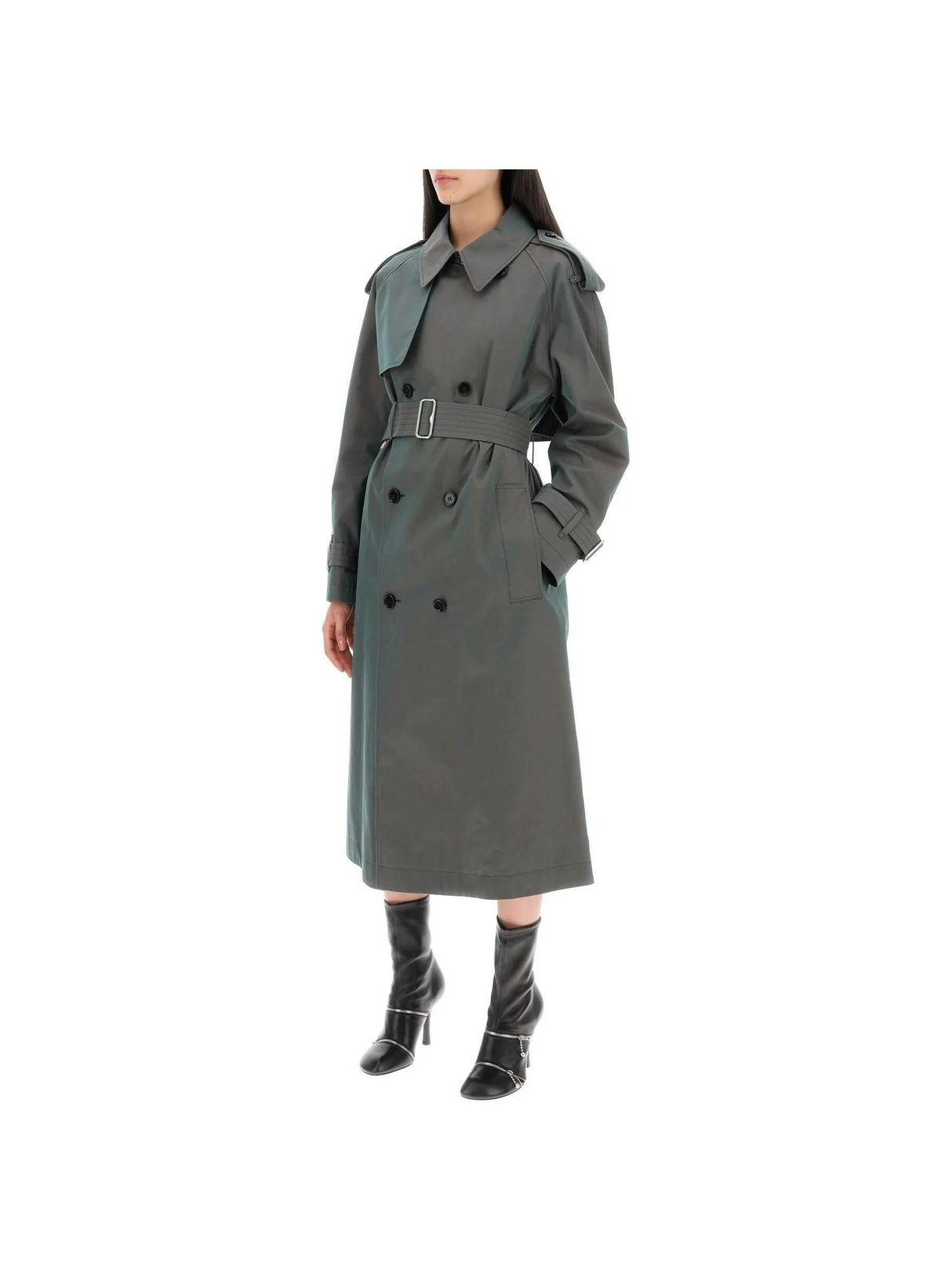 Long Iridescent Cotton Trench Coat.