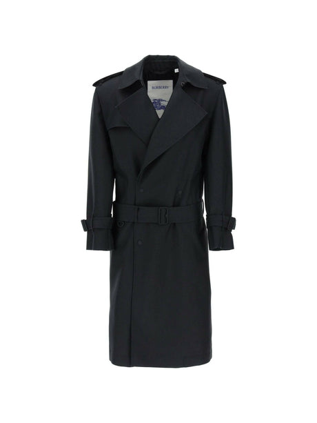 Black Long Silk-Blend Double-Breasted Trench Coat BURBERRY JOHN JULIA.