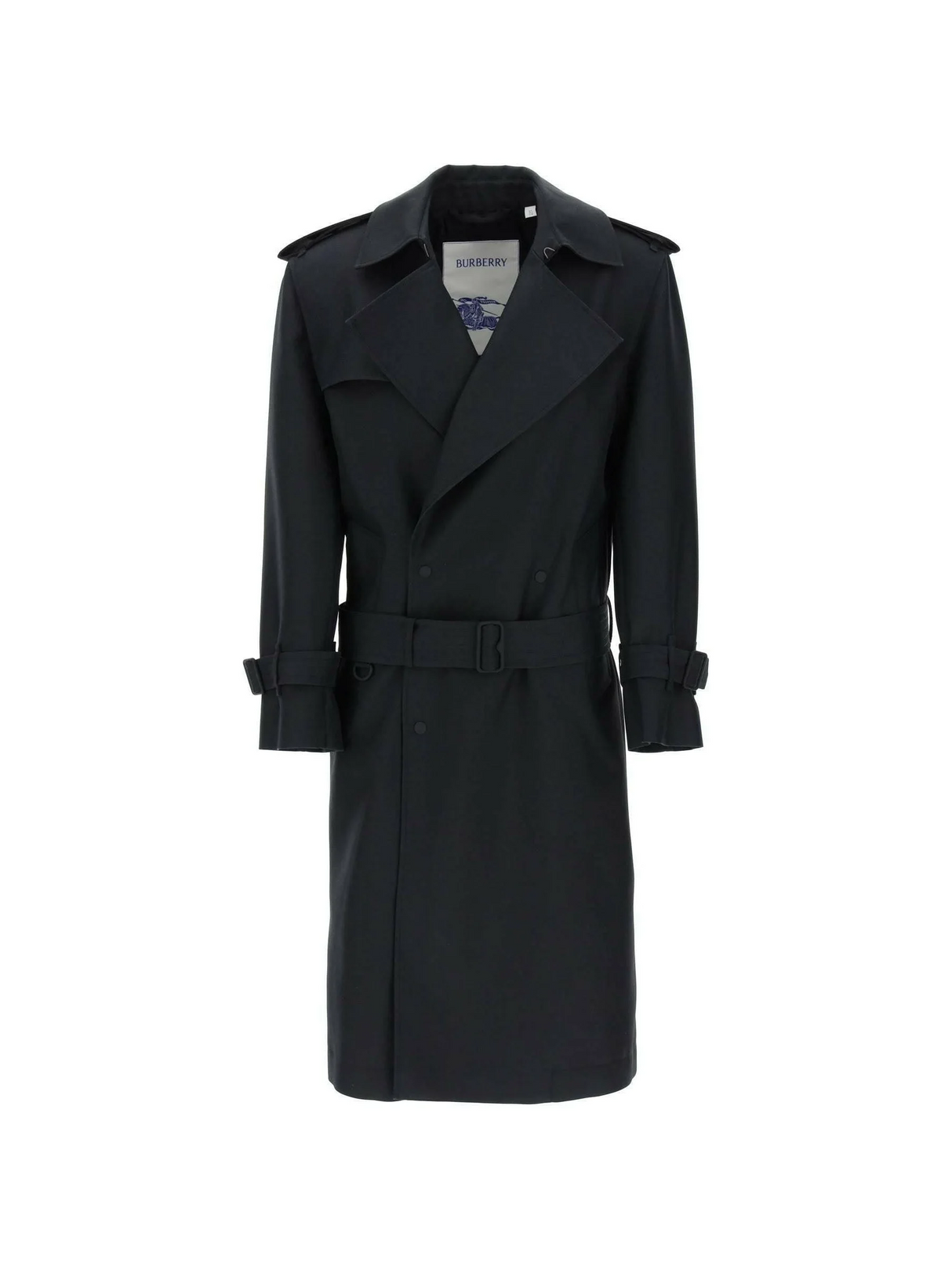 Black Long Silk-Blend Double-Breasted Trench Coat BURBERRY JOHN JULIA.