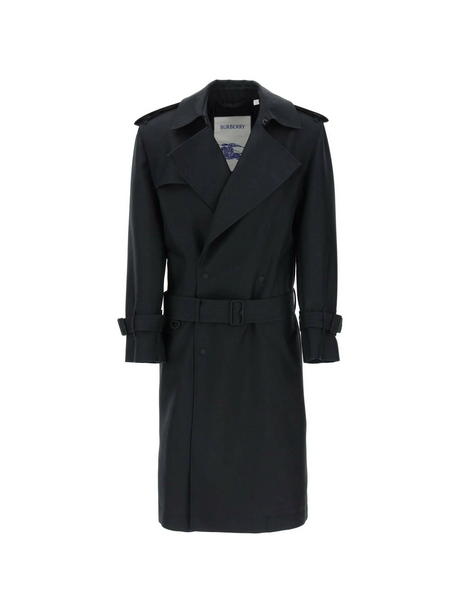 Black Long Silk-Blend Double-Breasted Trench Coat BURBERRY JOHN JULIA.