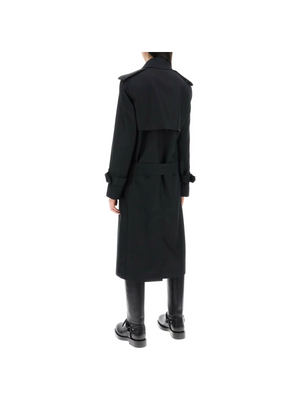 Black Long Silk-Blend Double-Breasted Trench Coat BURBERRY JOHN JULIA.