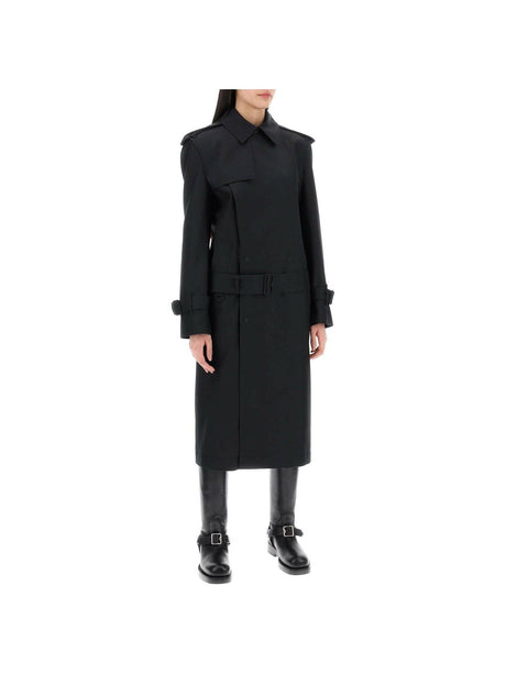 Black Long Silk-Blend Double-Breasted Trench Coat BURBERRY JOHN JULIA.