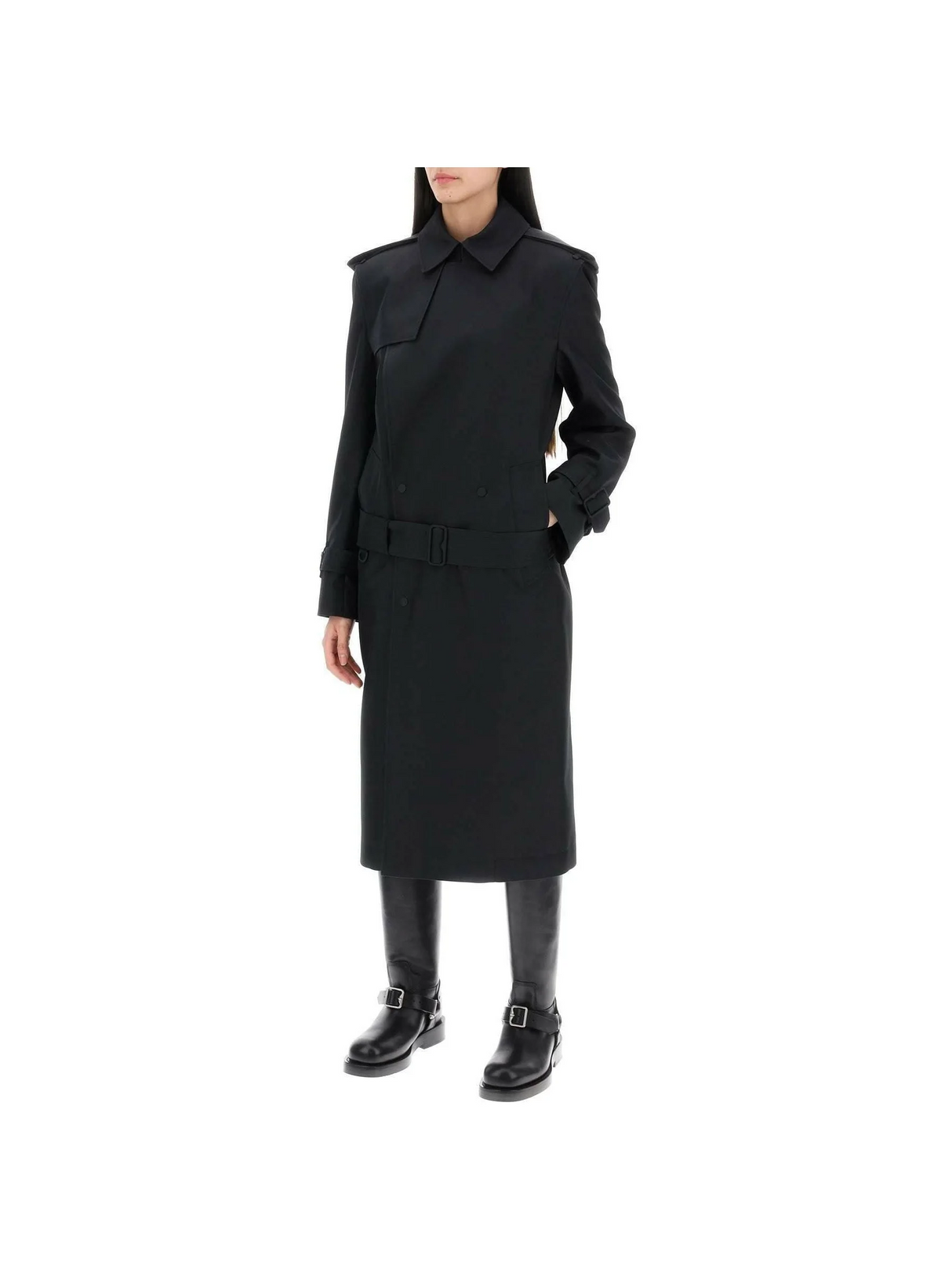 Black Long Silk-Blend Double-Breasted Trench Coat BURBERRY JOHN JULIA.