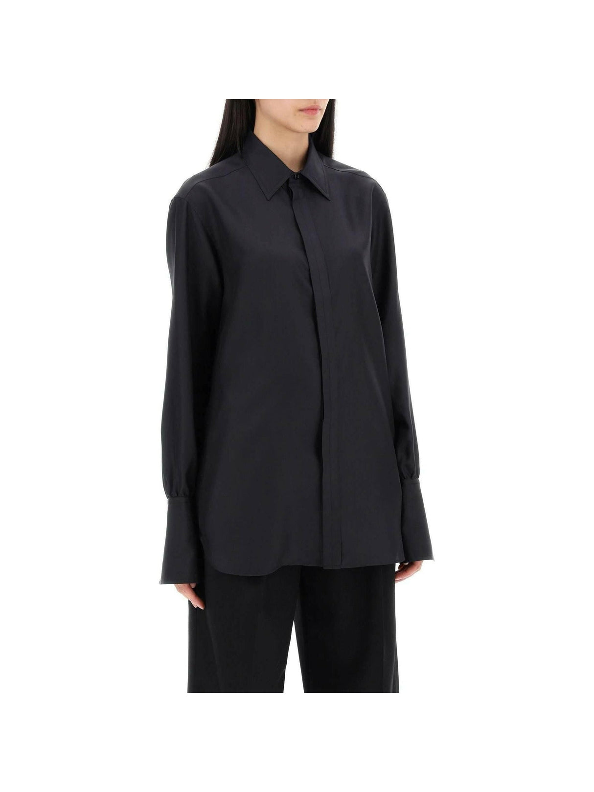 Black Long-Sleeve Silk Georgette Shirt BURBERRY JOHN JULIA.