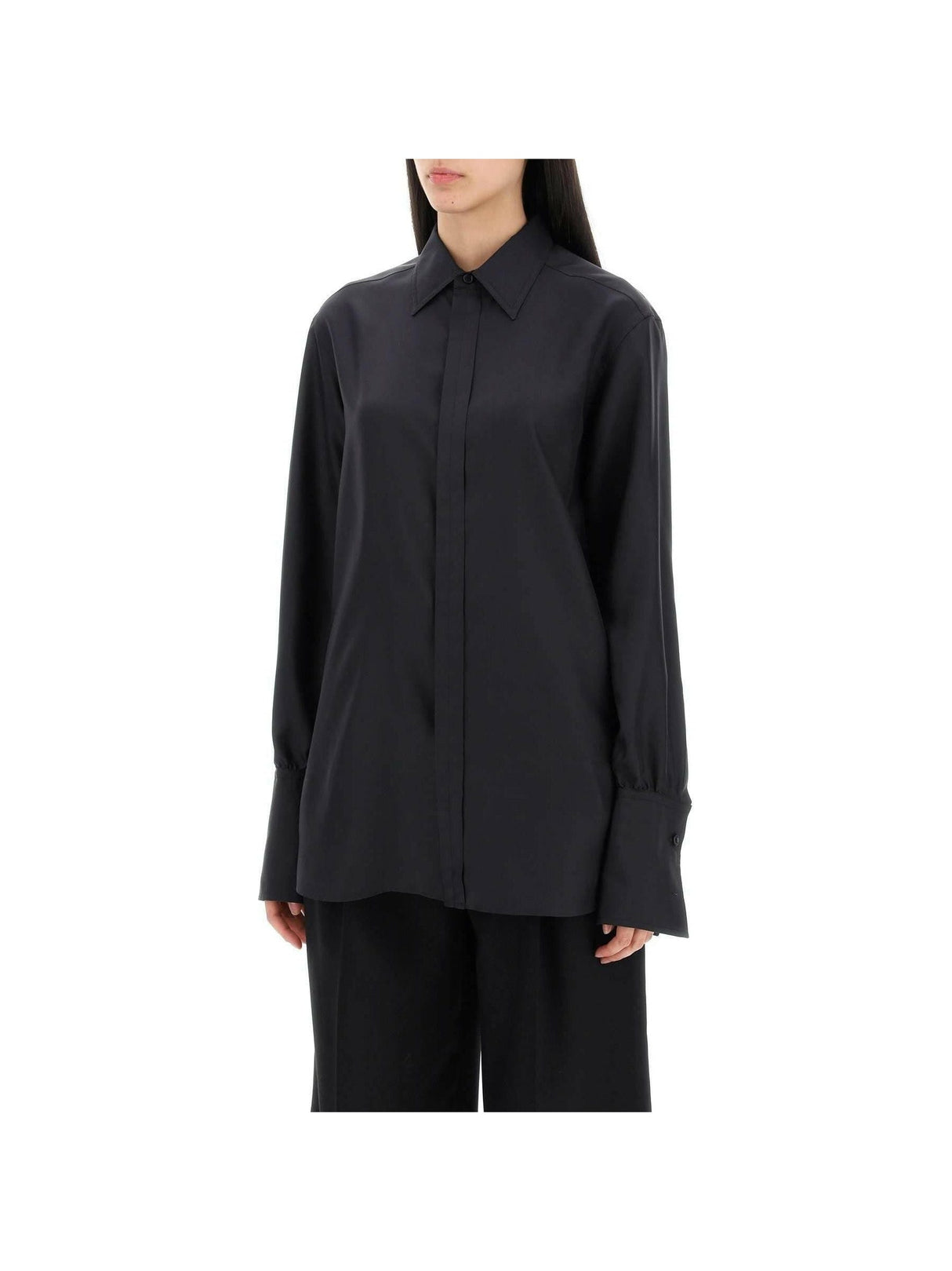 Black Long-Sleeve Silk Georgette Shirt BURBERRY JOHN JULIA.